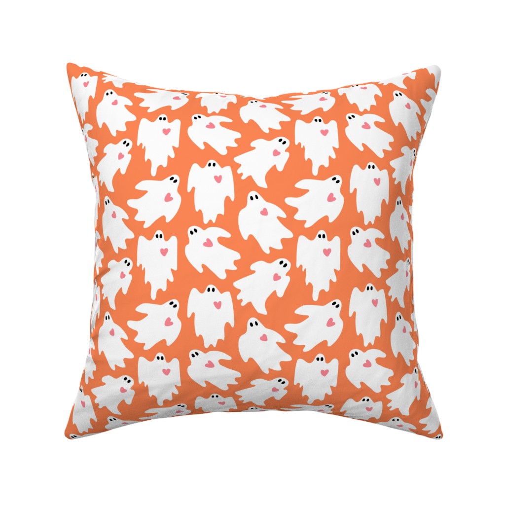 Halloween Ghosts With Hearts - Orange Pillow, Woven, White, 16x16, Double Sided, Orange, Orange