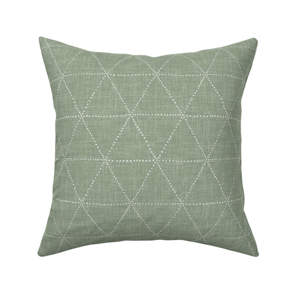 Boho Triangles - Sage Pillow, Woven, White, 16x16, Double Sided, Green