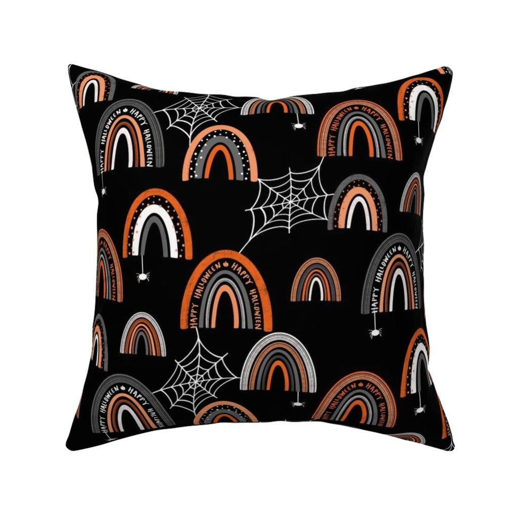 Halloween Rainbows Pillow, Woven, White, 16x16, Double Sided, Black, Black