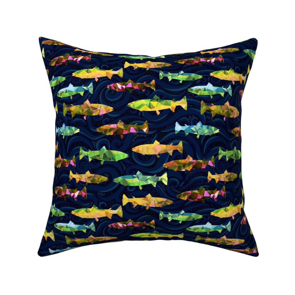 Hillside Rainbow Salmon - Multi on Dark Pillow, Woven, White, 16x16, Double Sided, Multicolor