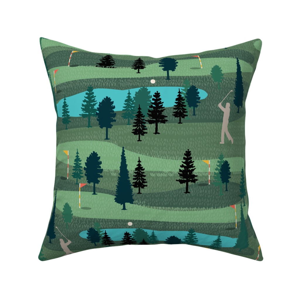 Golf Day Out - Green Pillow, Woven, White, 16x16, Double Sided, Green