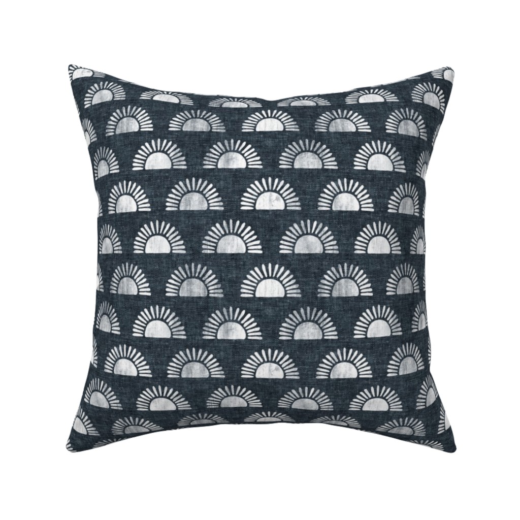 Sunshine Boho Block Print - Blue Pillow, Woven, White, 16x16, Double Sided, Blue