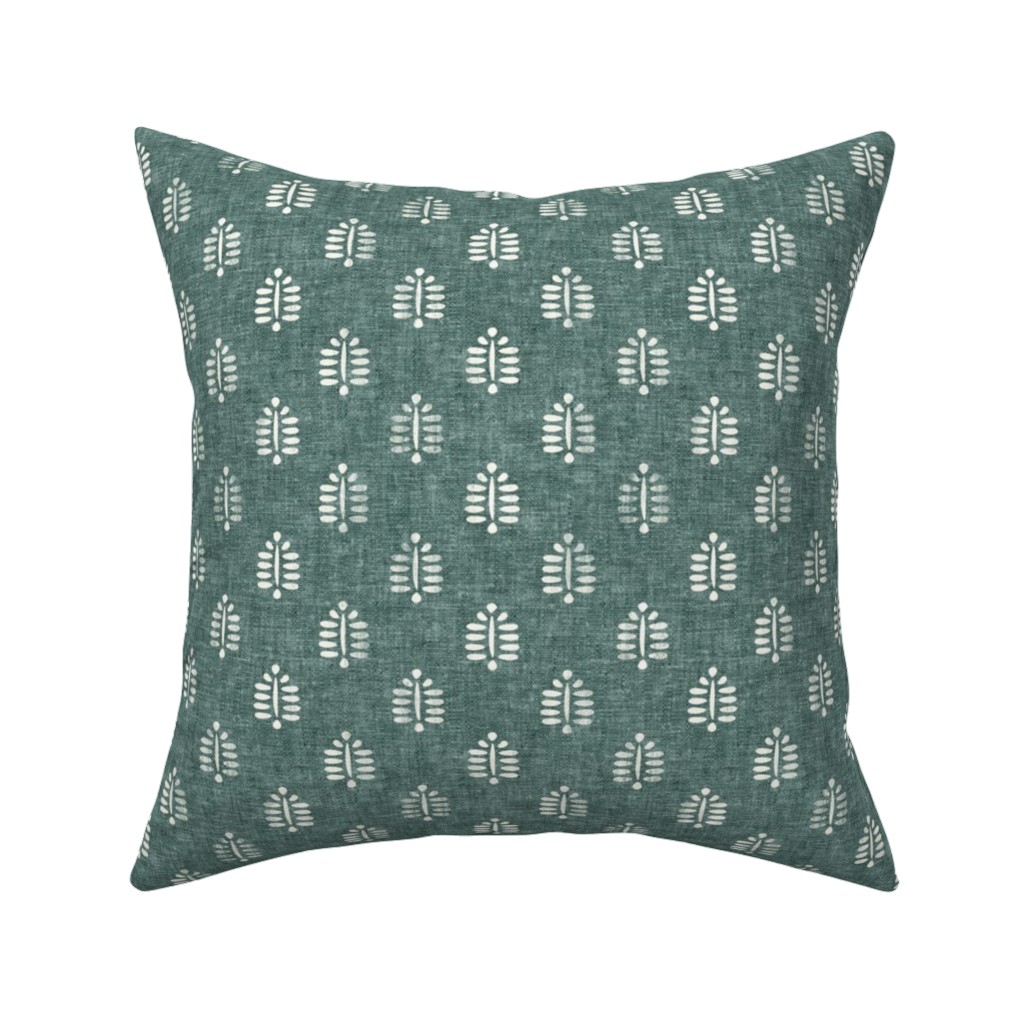 Block Print Fern on Dark Jade Pillow, Woven, White, 16x16, Double Sided, Green, Classic Green