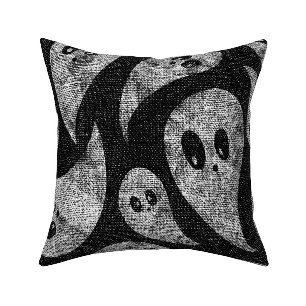 Spooky Ghosts - Black Pillow, Woven, White, 16x16, Double Sided, Black