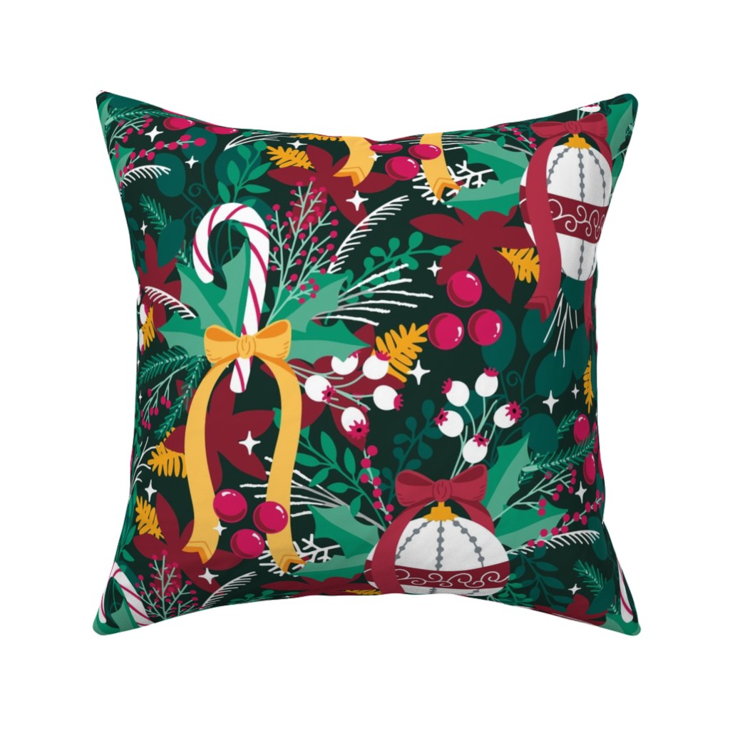 Christmas Tree Ornaments and Candy Candy - Multi Pillow, Woven, White, 16x16, Double Sided, Multicolor