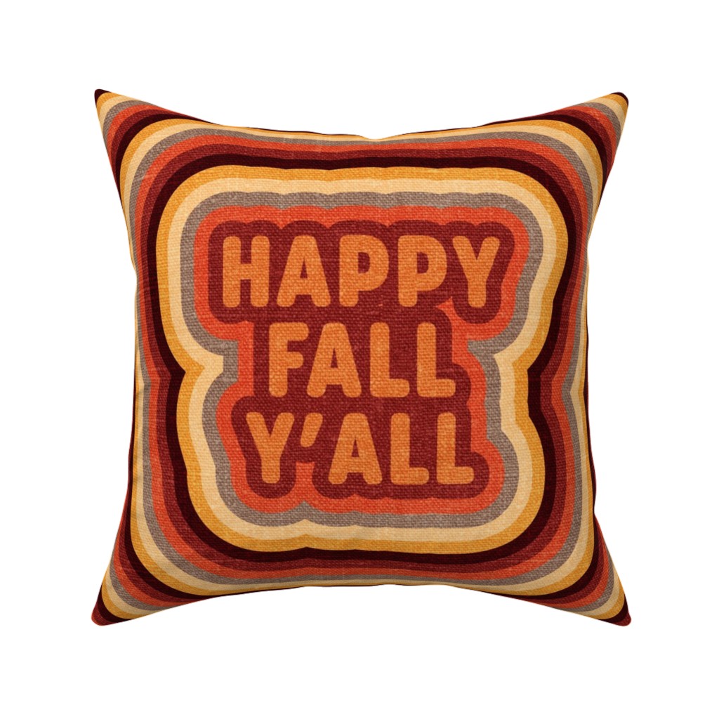 Happy Fall Y'all Retro - Multi Pillow, Woven, White, 16x16, Double Sided, Orange