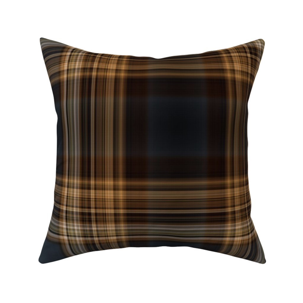 Fine Line Plaid - Dark Blue and Brown Pillow, Woven, White, 16x16, Double Sided, Brown, Brown