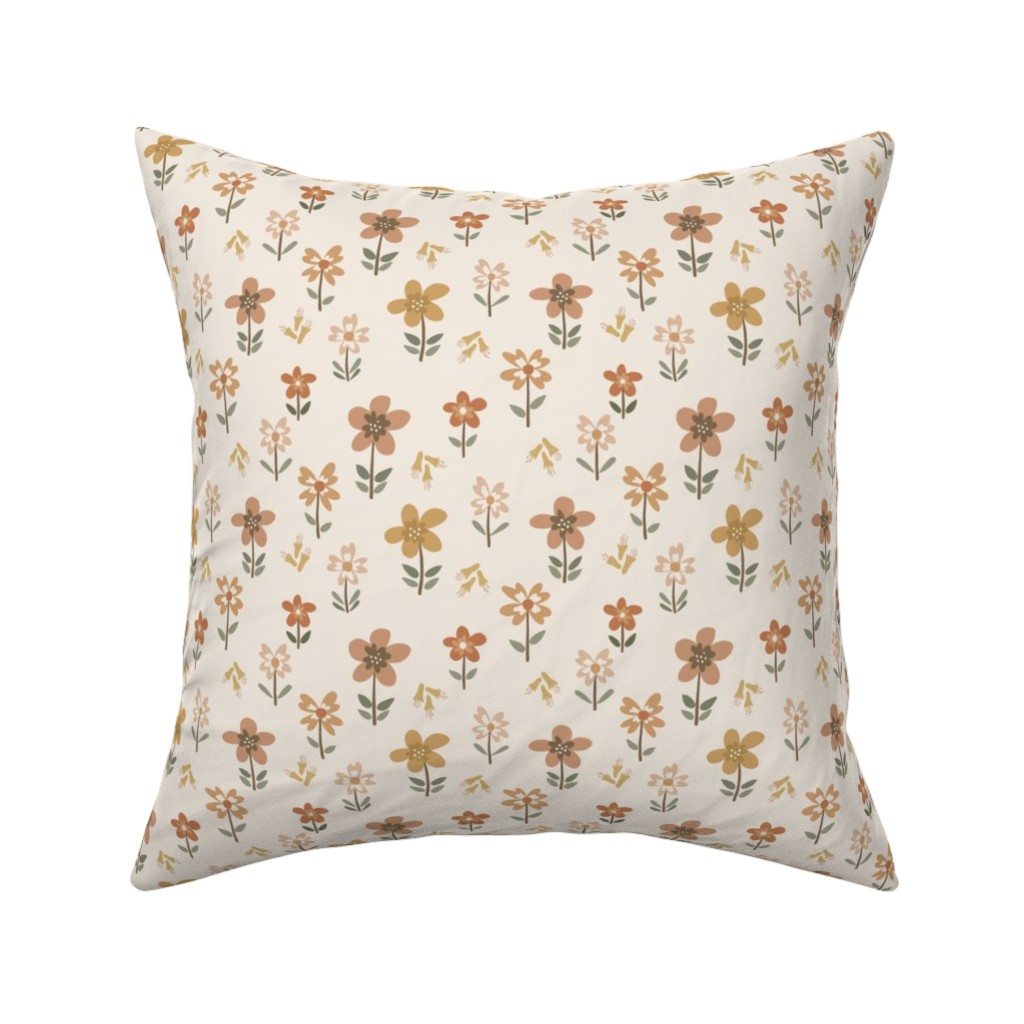 Retro Park Wildflowers Pillow, Woven, White, 16x16, Double Sided, Beige, Pearl
