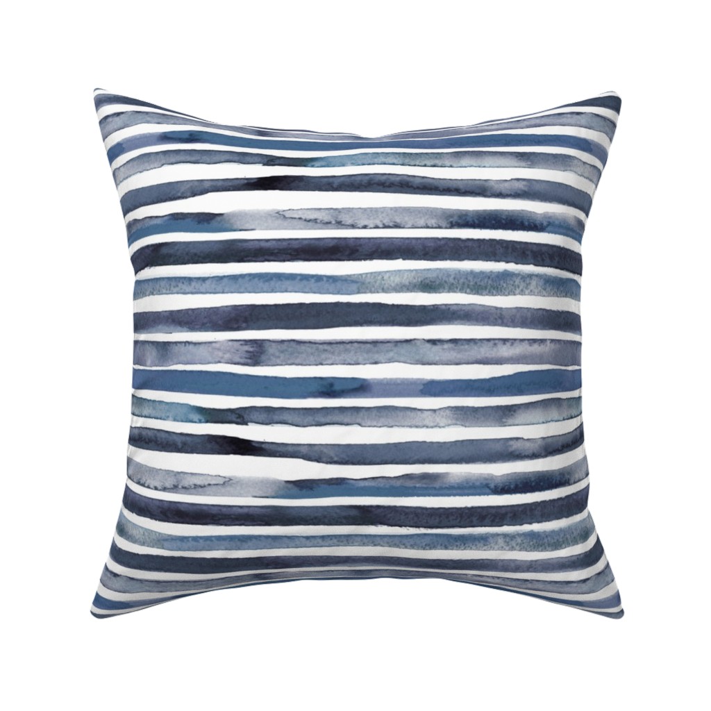 Watercolor Stripes - Blue Pillow, Woven, White, 16x16, Double Sided, Blue