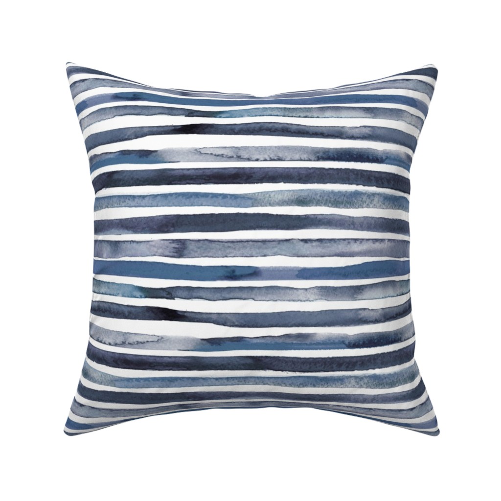 Watercolor Stripes - Blue Pillow, Woven, White, 16x16, Double Sided, Blue, True Blue