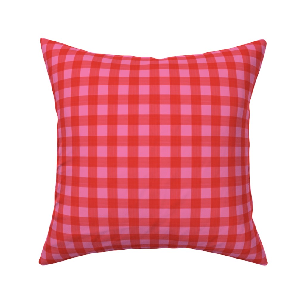 Valentine Buffalo Plaid Pillow, Woven, White, 16x16, Double Sided, Pink