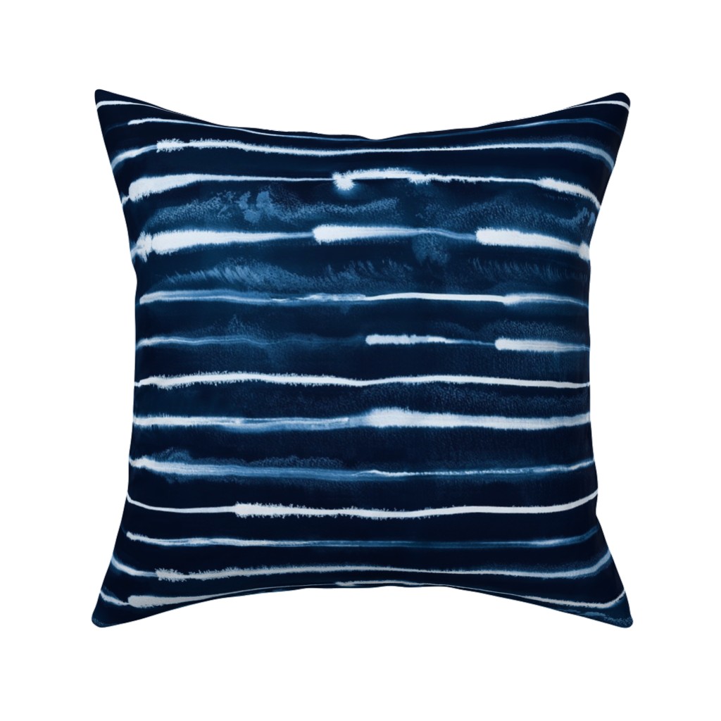 Ikat Watercolor Stripes - Navy Pillow, Woven, White, 16x16, Double Sided, Blue