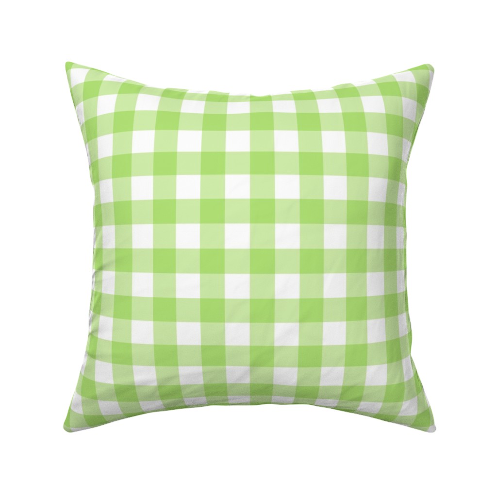 Gingham Checks Pillow, Woven, White, 16x16, Double Sided, Green