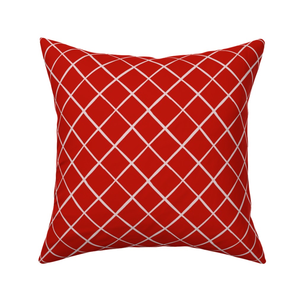 Check on Red Pillow, Woven, White, 16x16, Double Sided, Red