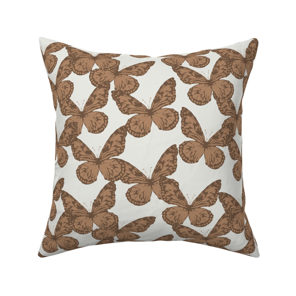 Butterfly Pillow, Woven, White, 16x16, Double Sided, Brown, Clove