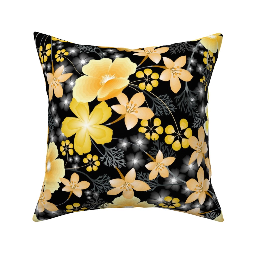 Thicket Floral - Yellow Pillow, Woven, White, 16x16, Double Sided, Yellow