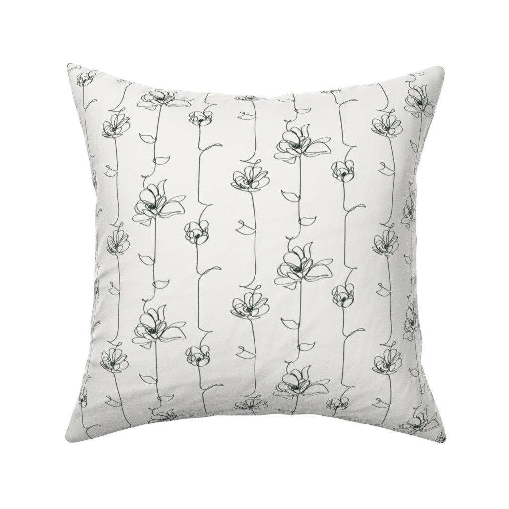 One Line Floral - Light Pillow, Woven, White, 16x16, Double Sided, White