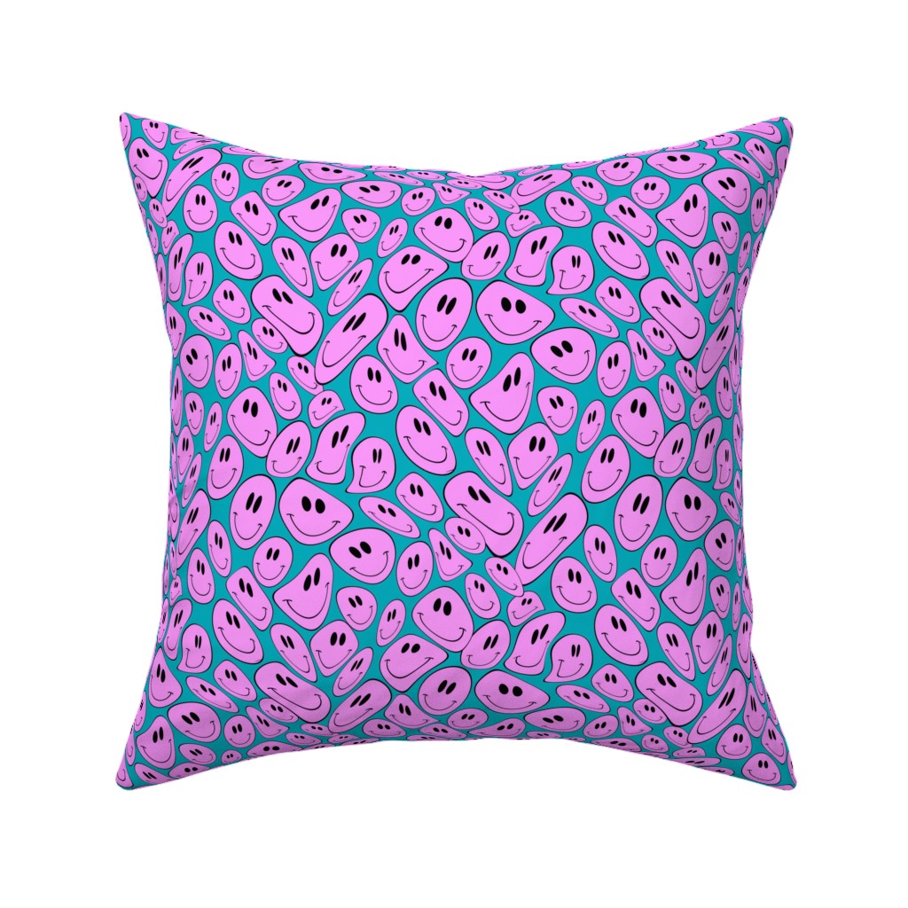Retro Smiley Face - Blue and Purple Pillow, Woven, White, 16x16, Double Sided, Purple