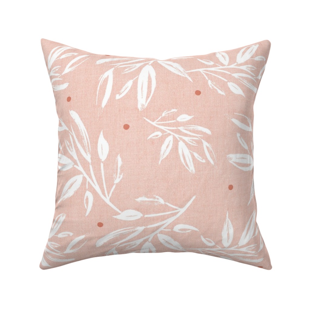 Zen Botanical Leaves - Blush Pink Pillow, Woven, White, 16x16, Double Sided, Pink, Bright Pink