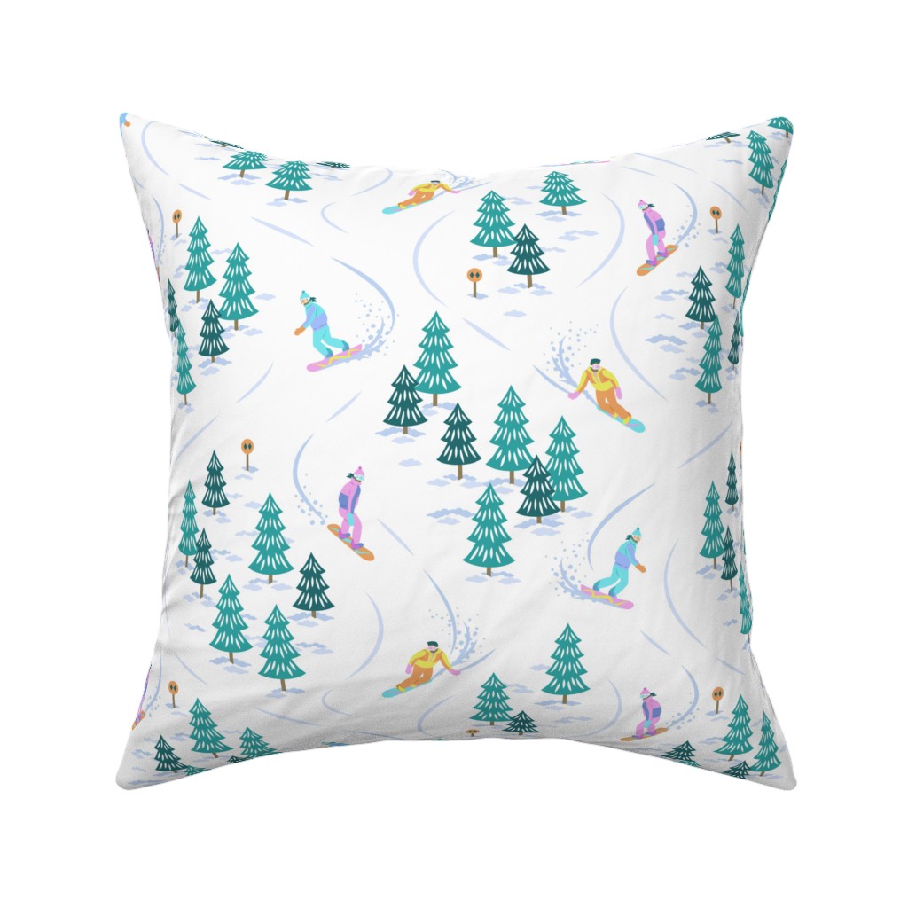 Cool Snowboarders - Multicolor Pillow, Woven, White, 16x16, Double Sided, Green, Classic Green