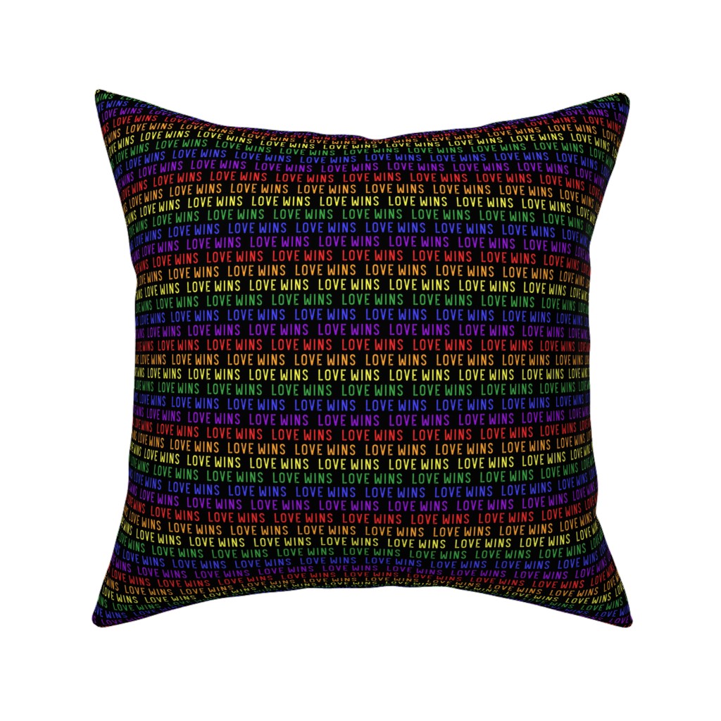 Love Wins Rainbow Pillow, Woven, White, 16x16, Double Sided, Multicolor, Black