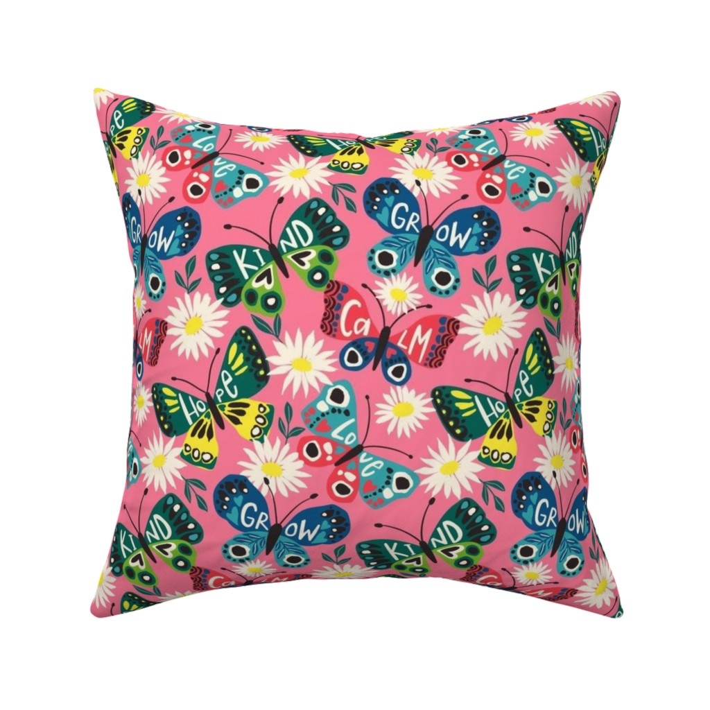 Garden Butterfly - Multi Pillow, Woven, White, 16x16, Double Sided, Multicolor