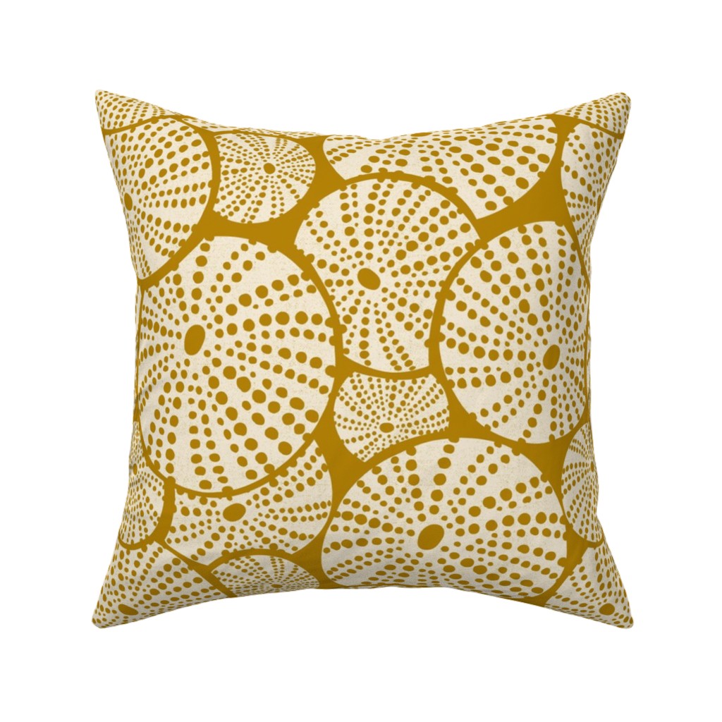 Bed of Nautical Sea Urchins - Ivory on Golden Yellow Pillow, Woven, White, 16x16, Double Sided, Yellow, Classic Yellow