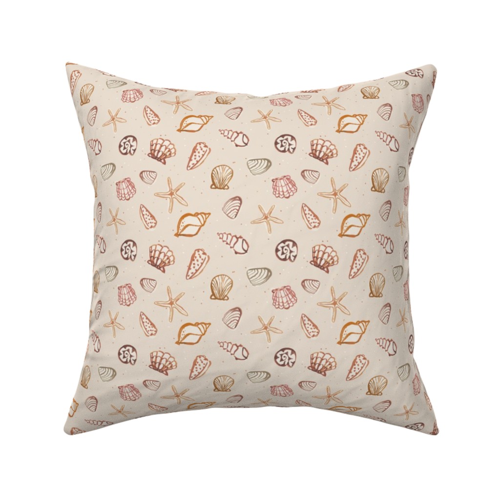 Painted Summer Beach Seashells Pillow, Woven, White, 16x16, Double Sided, Multicolor