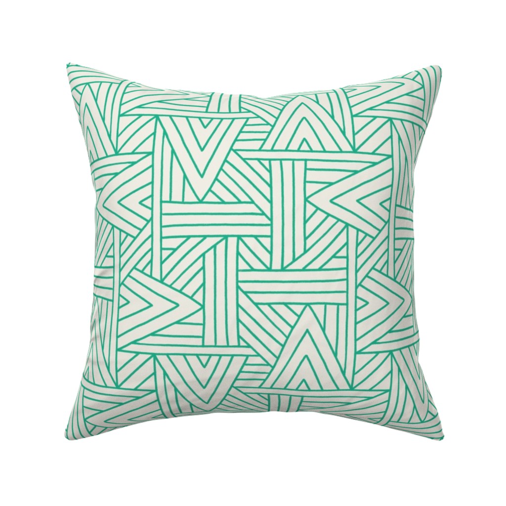 Angles - Green & White Pillow, Woven, White, 16x16, Double Sided, Green
