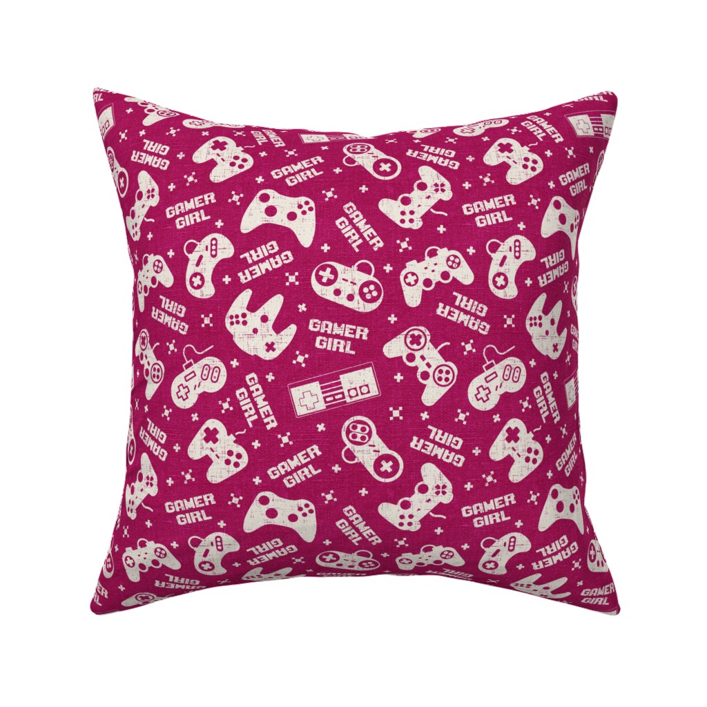 Gamer Life Pillow, Woven, White, 16x16, Double Sided, Pink, Summer Plum