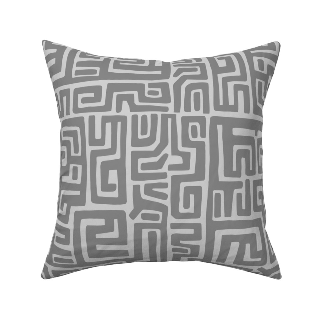 Maze Pillow, Woven, White, 16x16, Double Sided, Gray