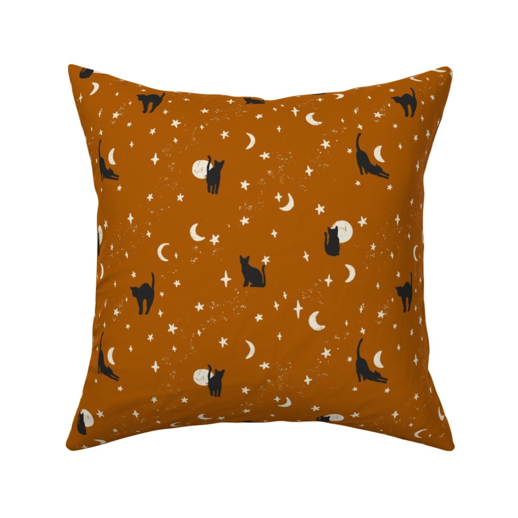 Black Cats - Burnt Orange Pillow, Woven, White, 16x16, Double Sided, Orange