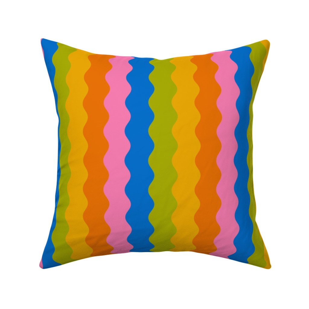 Rainbow Squiggles Pillow, Woven, White, 16x16, Double Sided, Multicolor