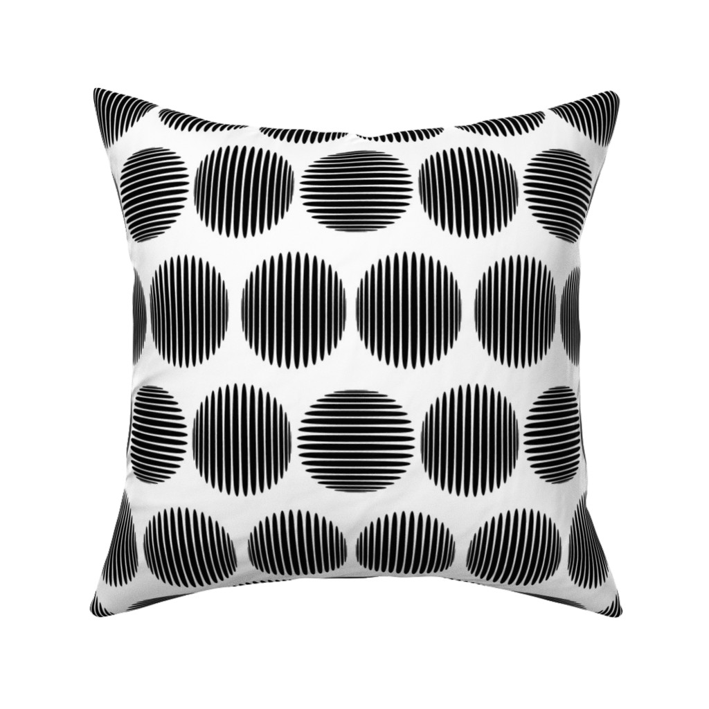 Tossed Spheres - Black and White Pillow, Woven, White, 16x16, Double Sided, Black, Black