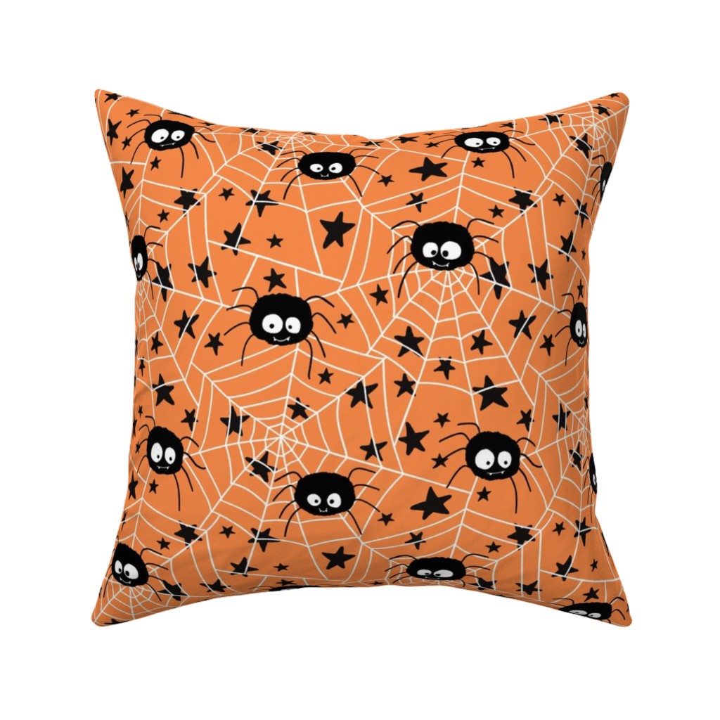 Cute Hand-Drawn Spider Halloween - Orange Pillow, Woven, White, 16x16, Double Sided, Orange
