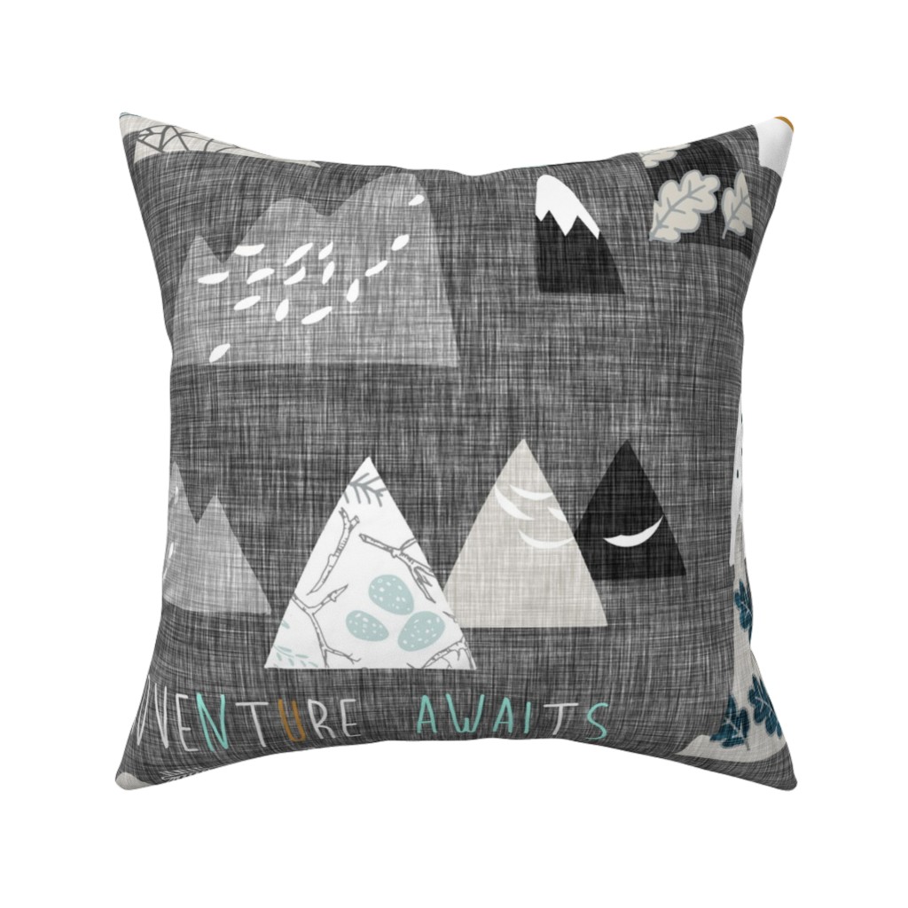 Adventure Awaits - Gray Pillow, Woven, White, 16x16, Double Sided, Gray