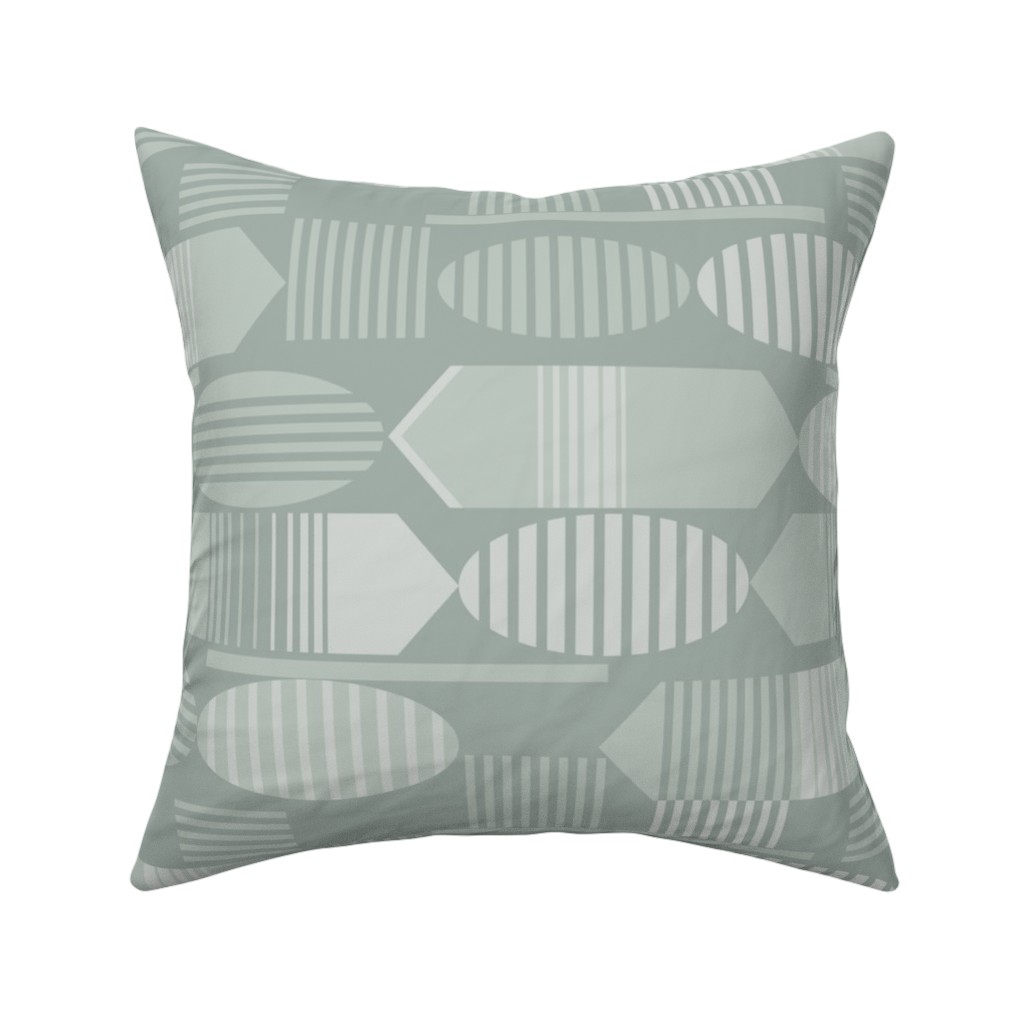 Ovals and Arrows - Neutral Sage Pillow, Woven, White, 16x16, Double Sided, Green