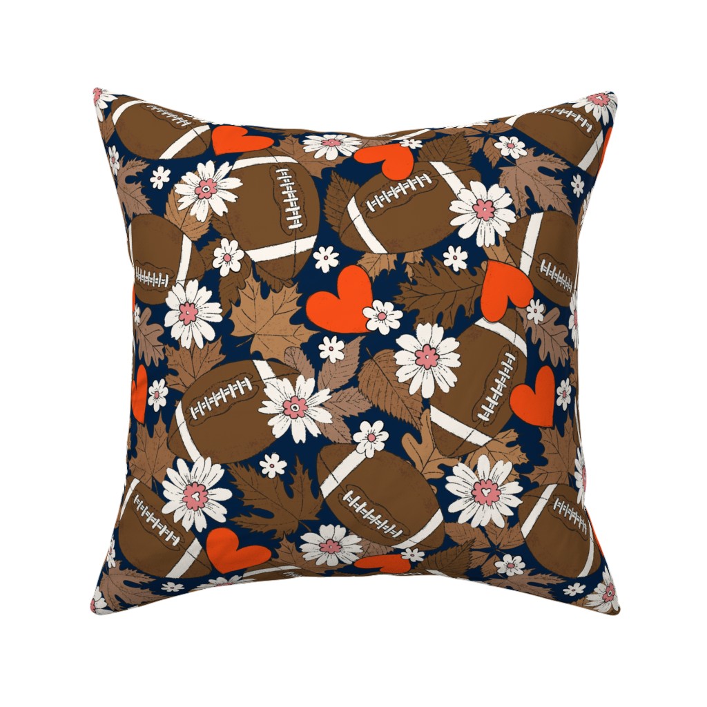Football Fall and Florals Pillow, Woven, White, 16x16, Double Sided, Black