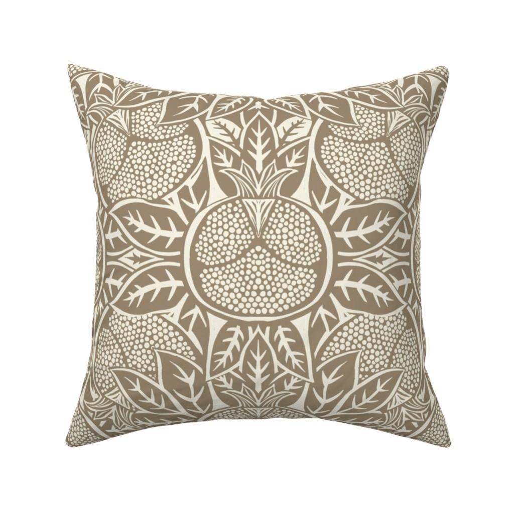 Pomegranate Block Print - Neutral Pillow, Woven, White, 16x16, Double Sided, Brown, Brown