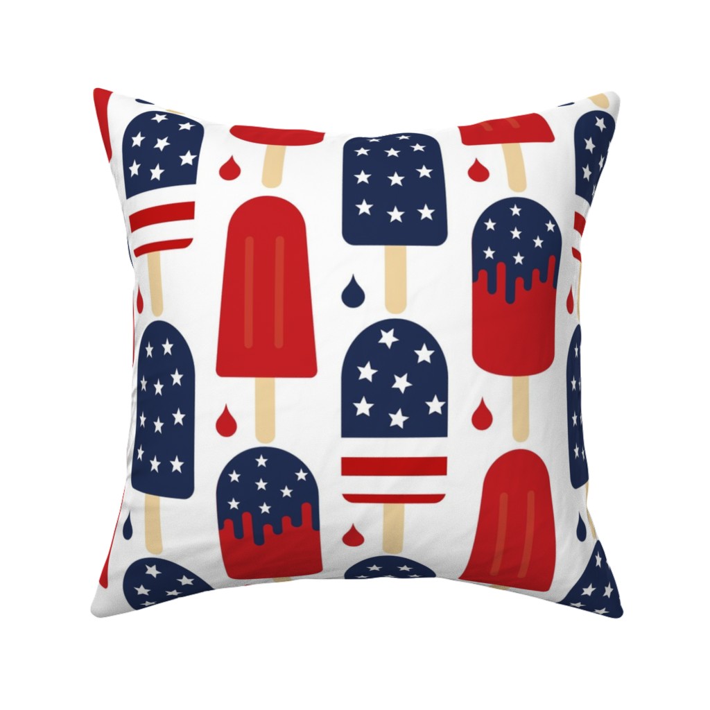 Patriotic Popsicles - Red, White and Blue Pillow, Woven, White, 16x16, Double Sided, Multicolor