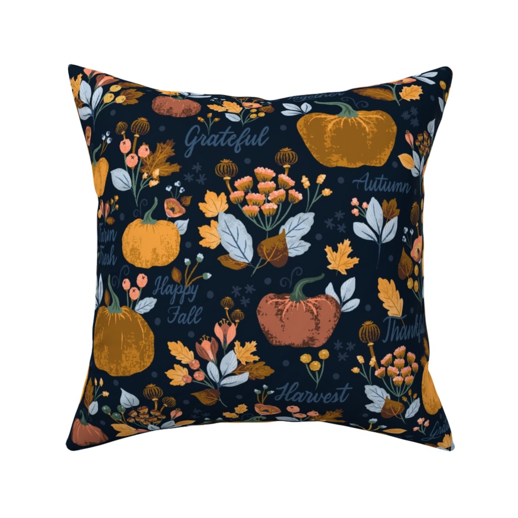 Elegant Fall Floral Harvest - Navy Pillow, Woven, White, 16x16, Double Sided, Orange