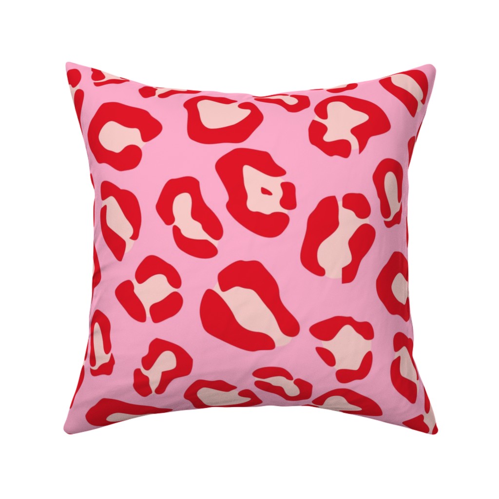 Leopard - Pink and Red Pillow, Woven, White, 16x16, Double Sided, Pink