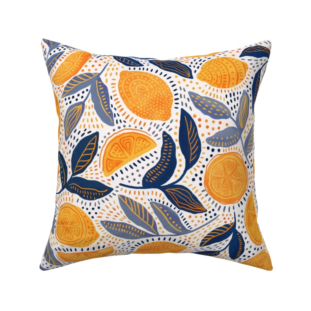Give Me Those Lemons - Blue and Yellow Pillow, Woven, White, 16x16, Double Sided, Yellow