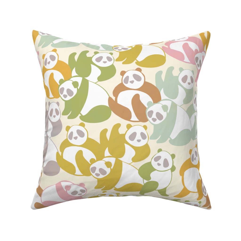 Retro Panda Playground Pillow, Woven, White, 16x16, Double Sided, Multicolor, Blushing