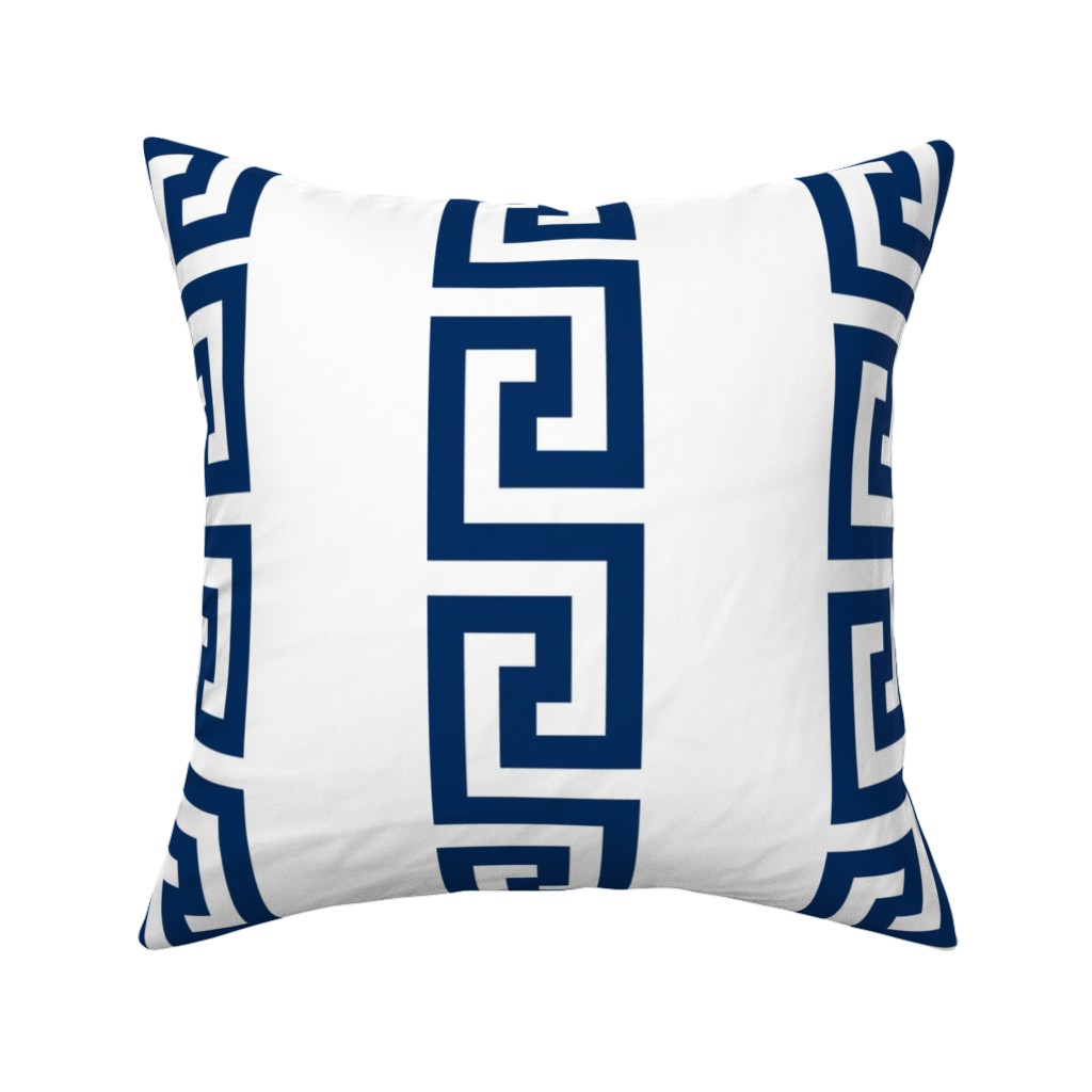 Greek Key - Navy Pillow, Woven, White, 16x16, Double Sided, Blue