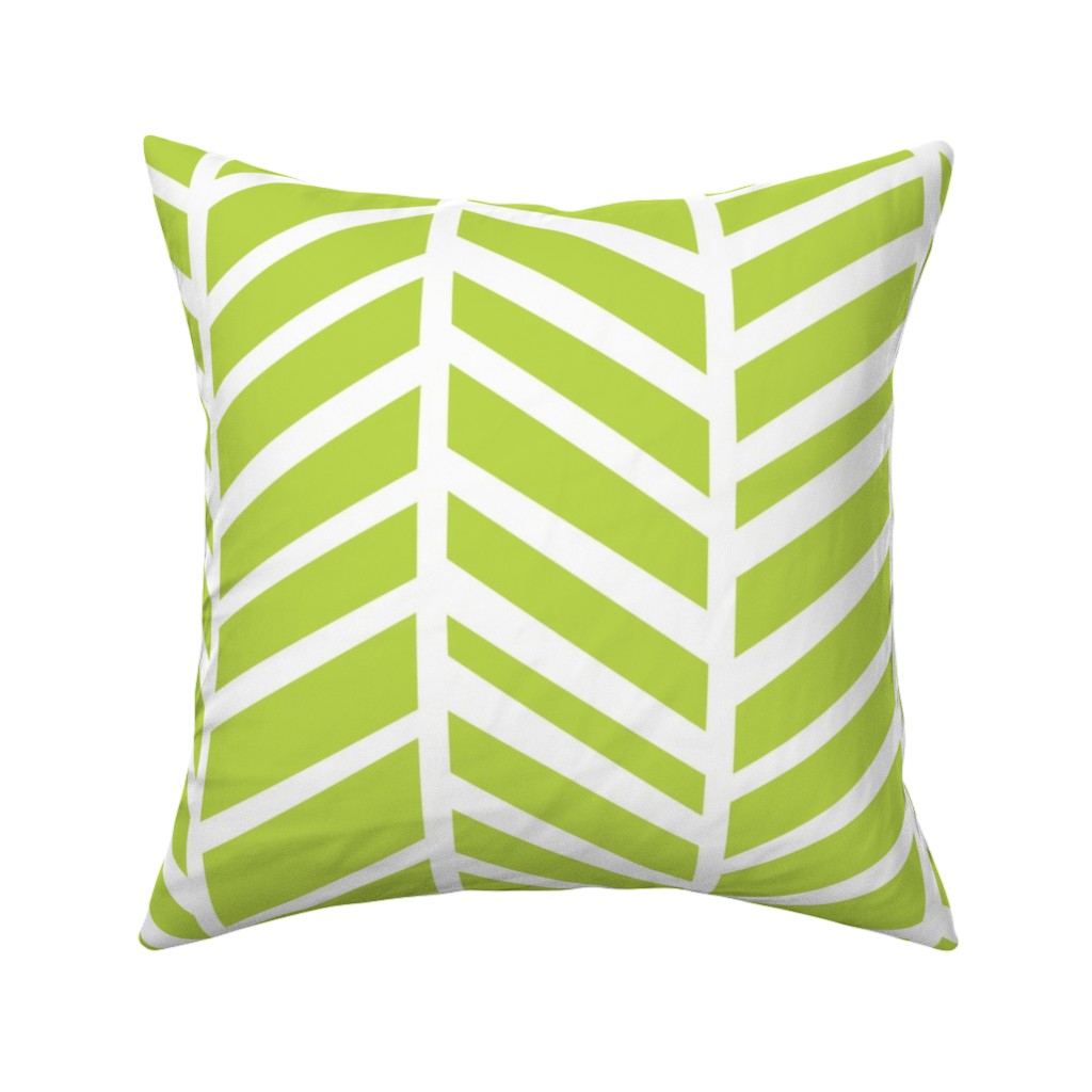 Herringbone Tender Shoots Pillow, Woven, White, 16x16, Double Sided, Green, Lime