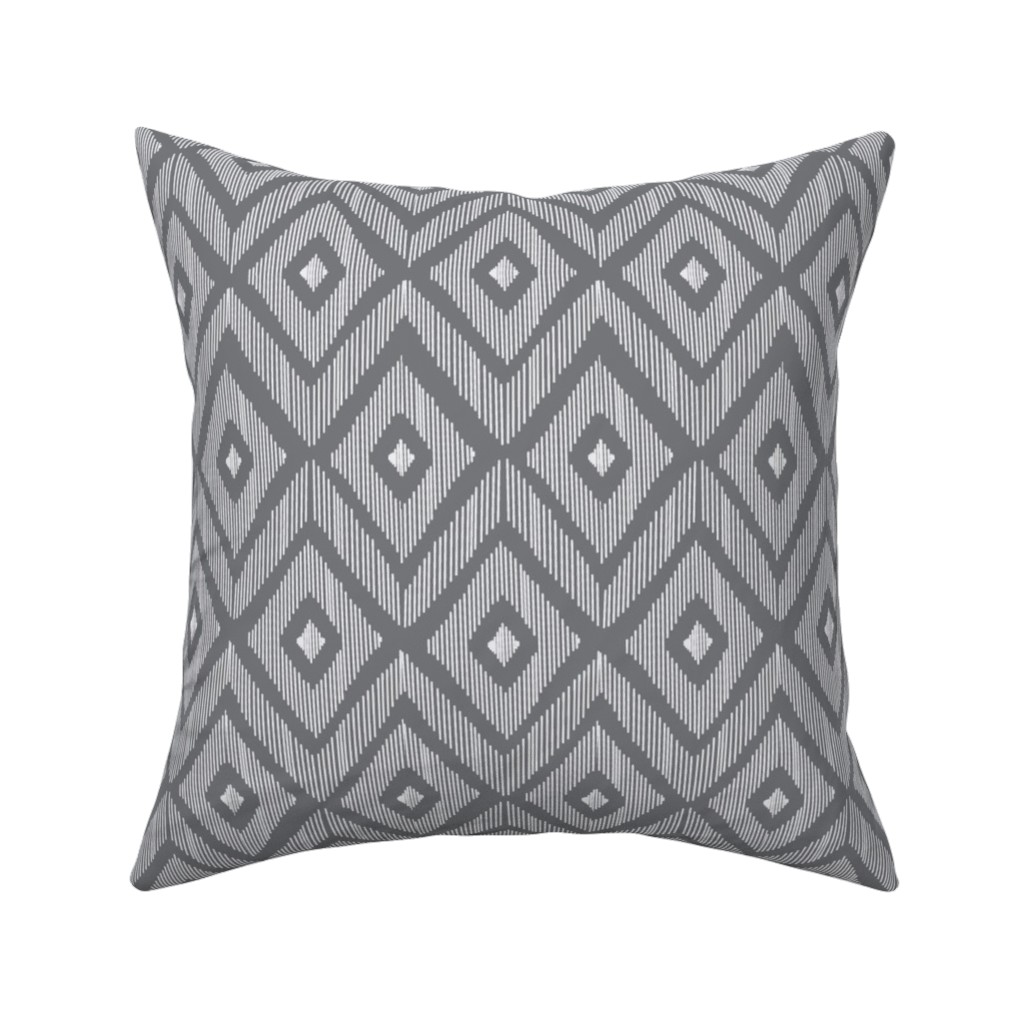 Ikat Pillow, Woven, White, 16x16, Double Sided, Gray