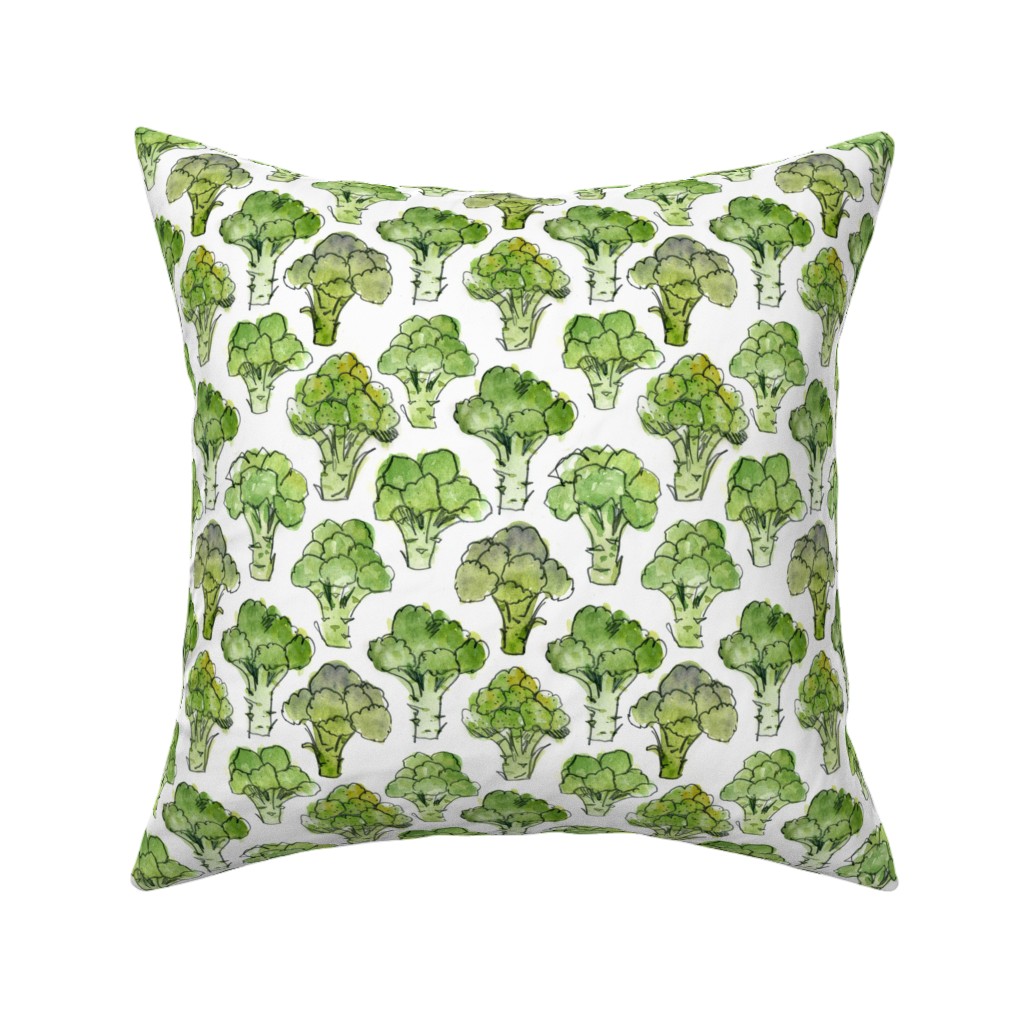 Broccoli - Green Pillow, Woven, White, 16x16, Double Sided, Green