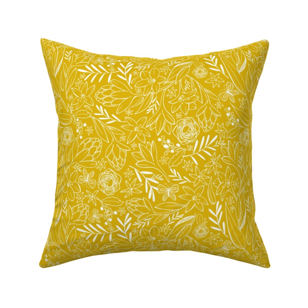Botanical Floral Sketchbook - Yellow Pillow, Woven, White, 16x16, Double Sided, Yellow, Classic Yellow