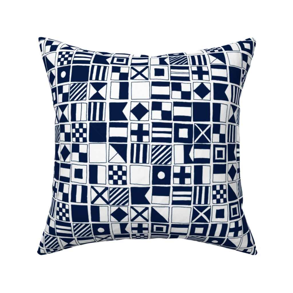 Sailing Flags - Navy Blue Pillow, Woven, White, 16x16, Double Sided, Blue